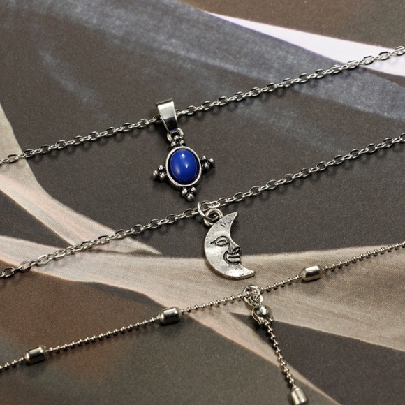Crescent Moon Eclipse Triple Layer Choker Necklace - Picture 3 of 5